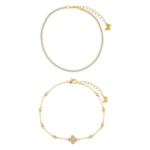 Gold Tennis X CZ Clover Bracelet Combo Set - Adina Eden's Jewels