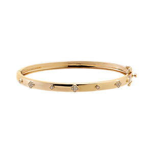 Diamond Scattered Clover Accent Bangle Bracelet 14K