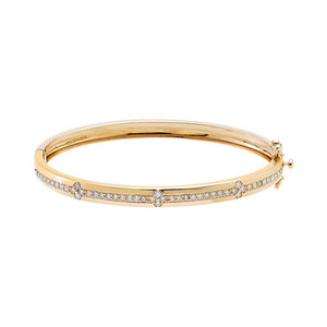 Diamond Pave & Flower Accent Bangle Bracelet 14K