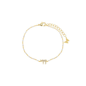 Gold Chai White Enamel Beaded Bracelet - Adina Eden's Jewels