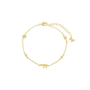 Gold Mini CZ Bezel Jewish Charm Bracelet - Adina Eden's Jewels