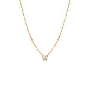 White CZ & MOP Butterfly Accent Necklace - Adina Eden's Jewels