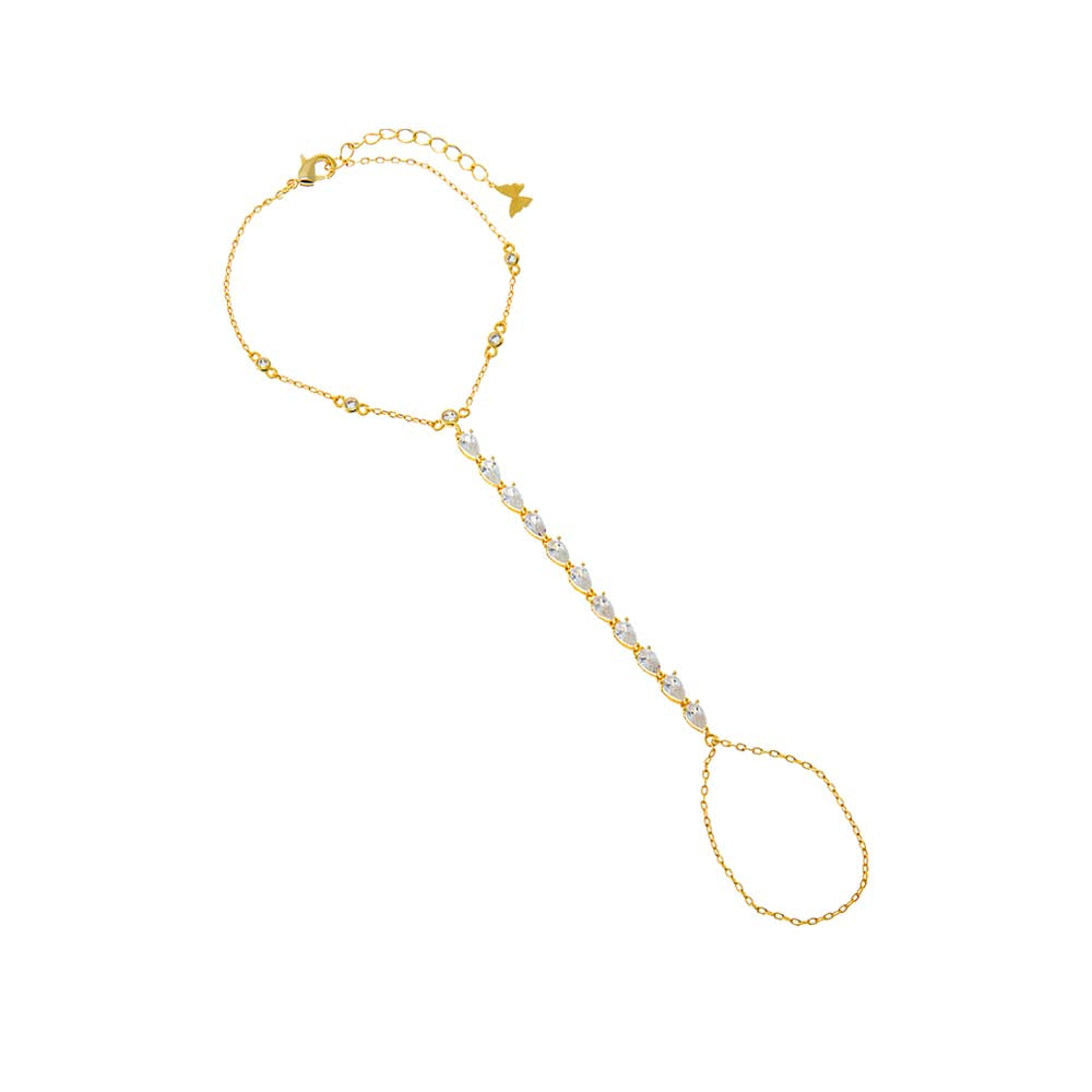 Gold CZ Tear Drop Hand Chain - Adina Eden's Jewels