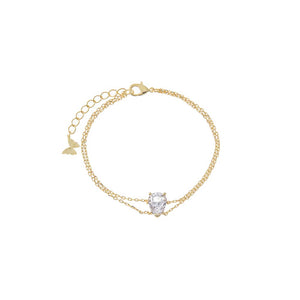 Gold CZ Solitaire Double Cable Chain Bracelet - Adina Eden's Jewels