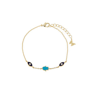 Turquoise Enamel Evil Eye and Hamsa Bracelet - Adina Eden's Jewels
