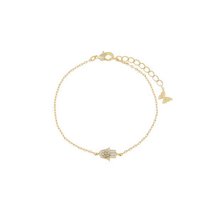 Gold Mini Pave Hamsa Charm Bracelet - Adina Eden's Jewels