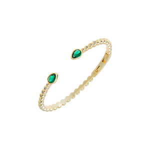 Emerald Green Colored CZ Double Teardrop Open Claw Bangle Bracelet - Adina Eden's Jewels