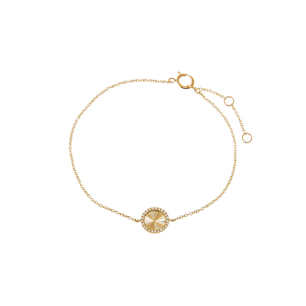 14K Gold Diamond Pave Ridged Disc Bracelet 14K - Adina Eden's Jewels