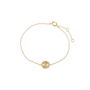 14K Gold Diamond Pave Ridged Disc Bracelet 14K - Adina Eden's Jewels