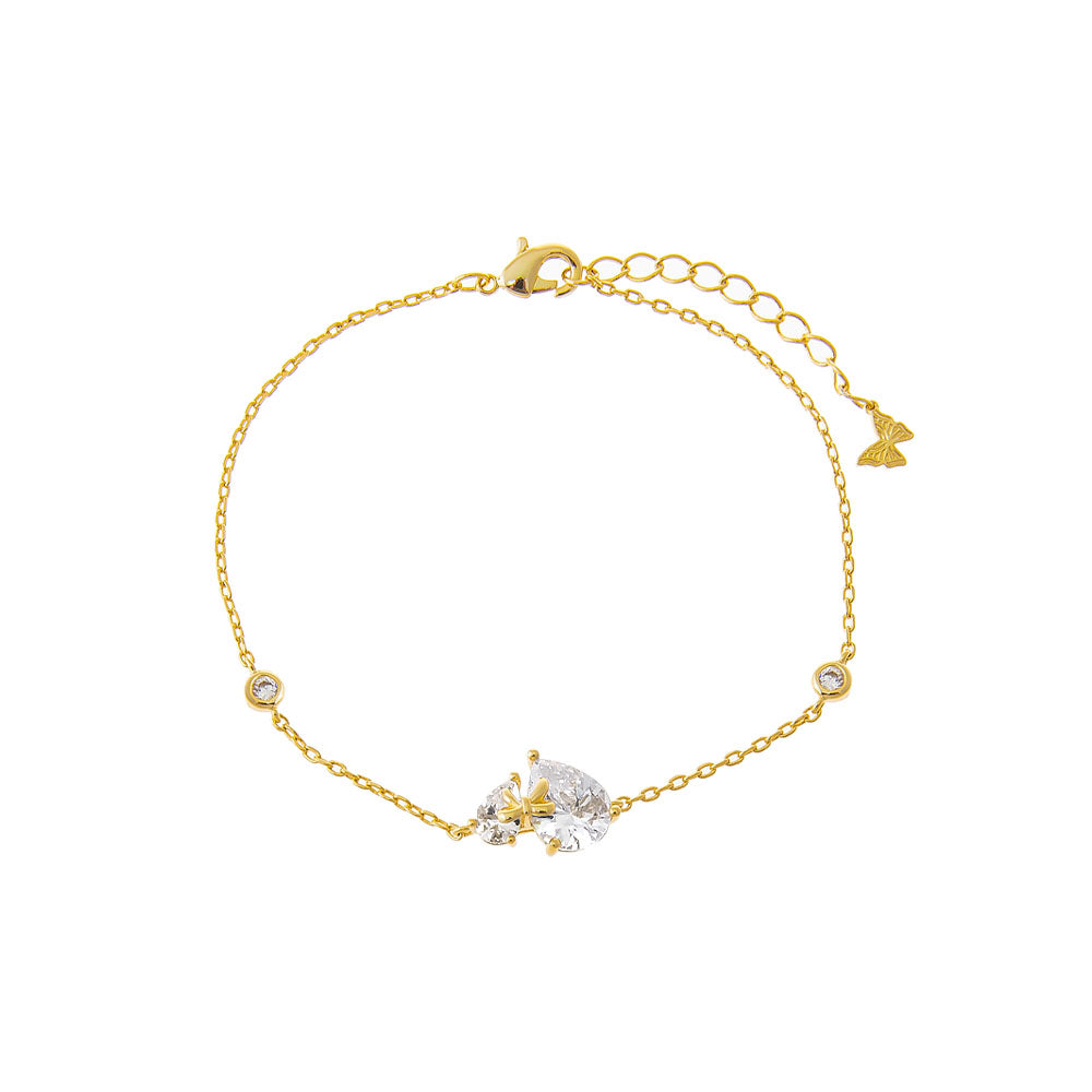 Gold Double Teardrop W/ Bow Motif Charm Bracelet - Adina Eden's Jewels