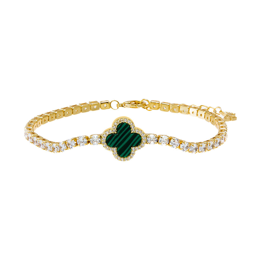 Malachite Four Leaf Colored Stone Clover Tennis Bracelet - Adina Eden's Jewels