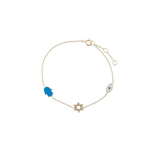 14K Gold Diamond & Colored Enamel Jewish Charms Bracelet 14K - Adina Eden's Jewels