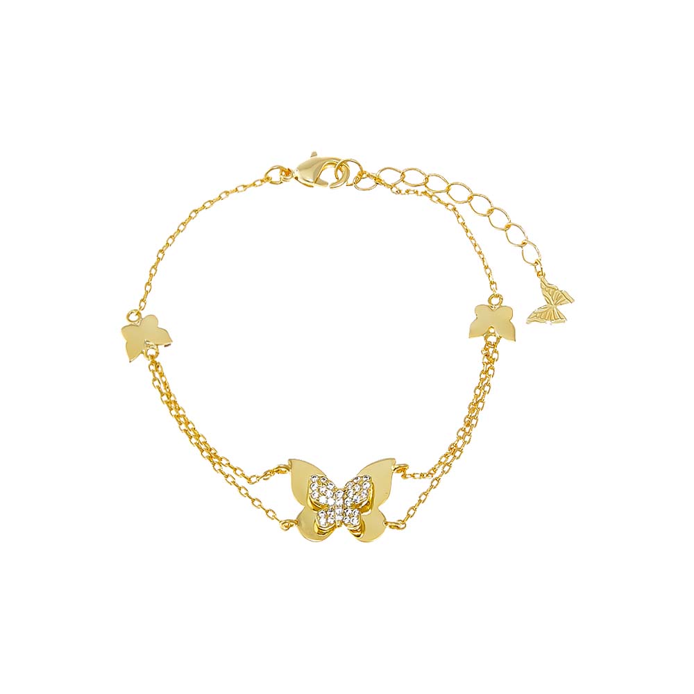 Gold CZ Multi Butterfly Double Chain Bracelet - Adina Eden's Jewels