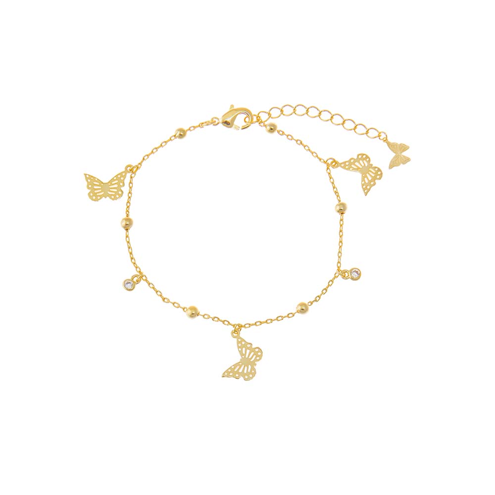 Gold Dangling Butterflies Charm Bezel & Ball Bracelet - Adina Eden's Jewels
