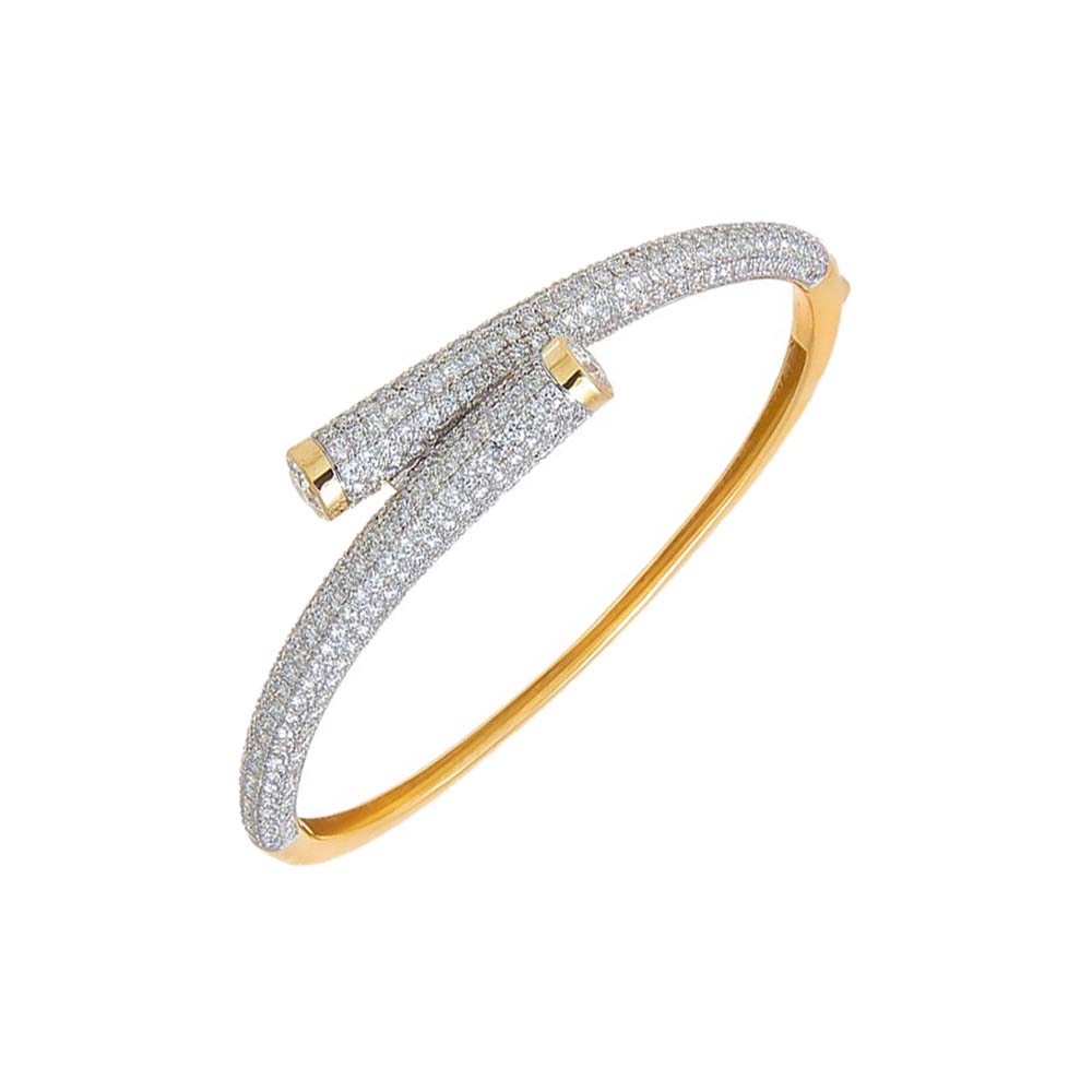 14K Gold Diamond Pave Interlocked Bangle Bracelet 14K - Adina Eden's Jewels