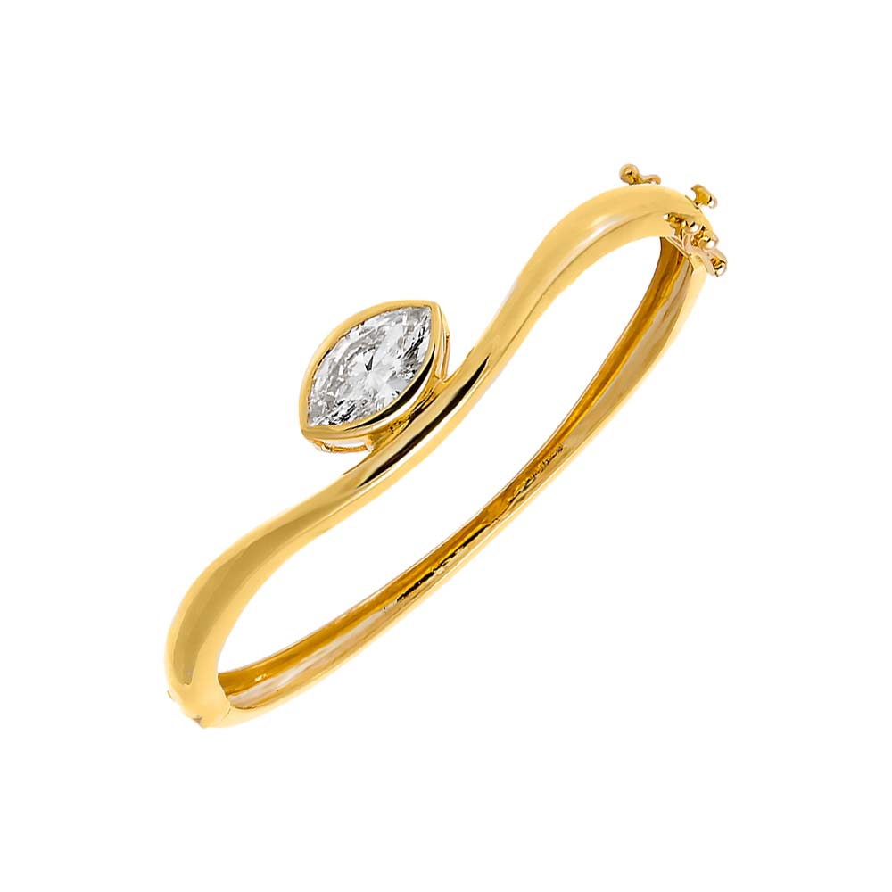 14K Gold Lab Grown Diamond Marquise Bezel Bangle Bracelet 14K - Adina Eden's Jewels