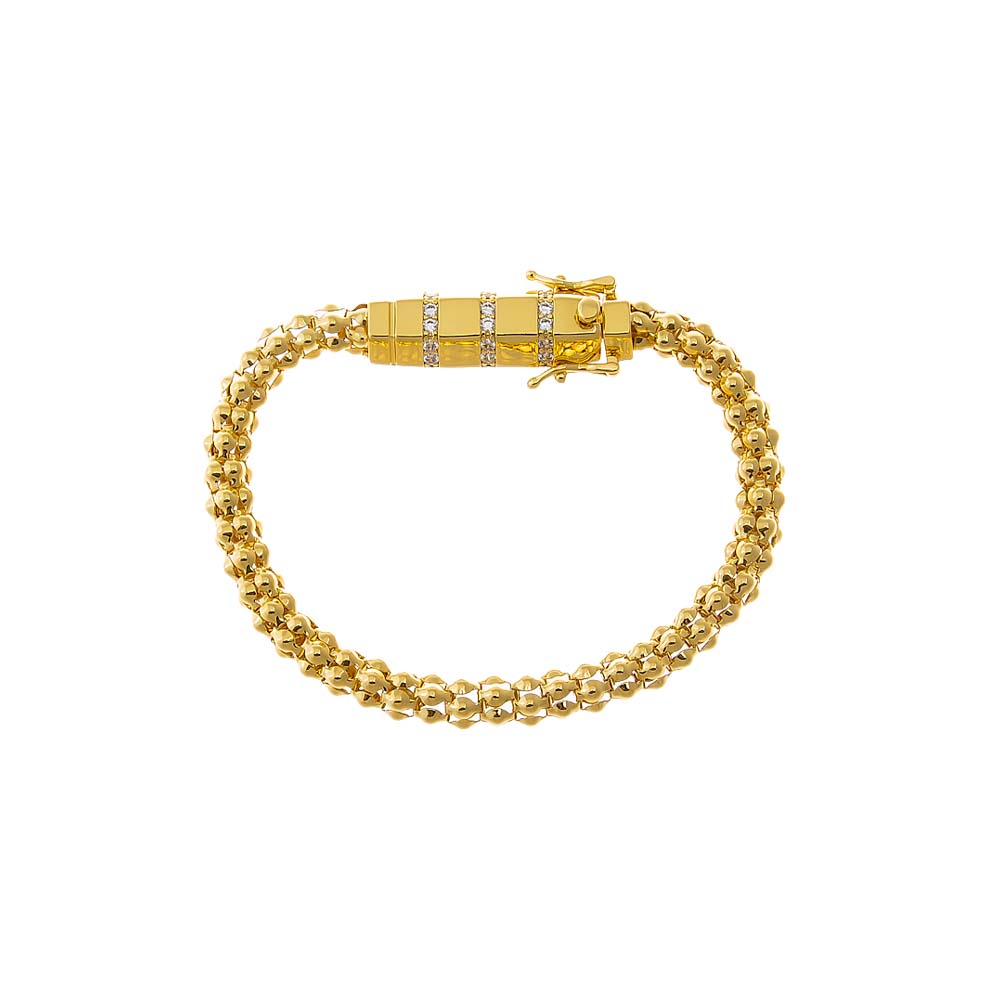 Gold Beaded Cluster Rounded Clasp Pendant Bracelet - Adina Eden's Jewels