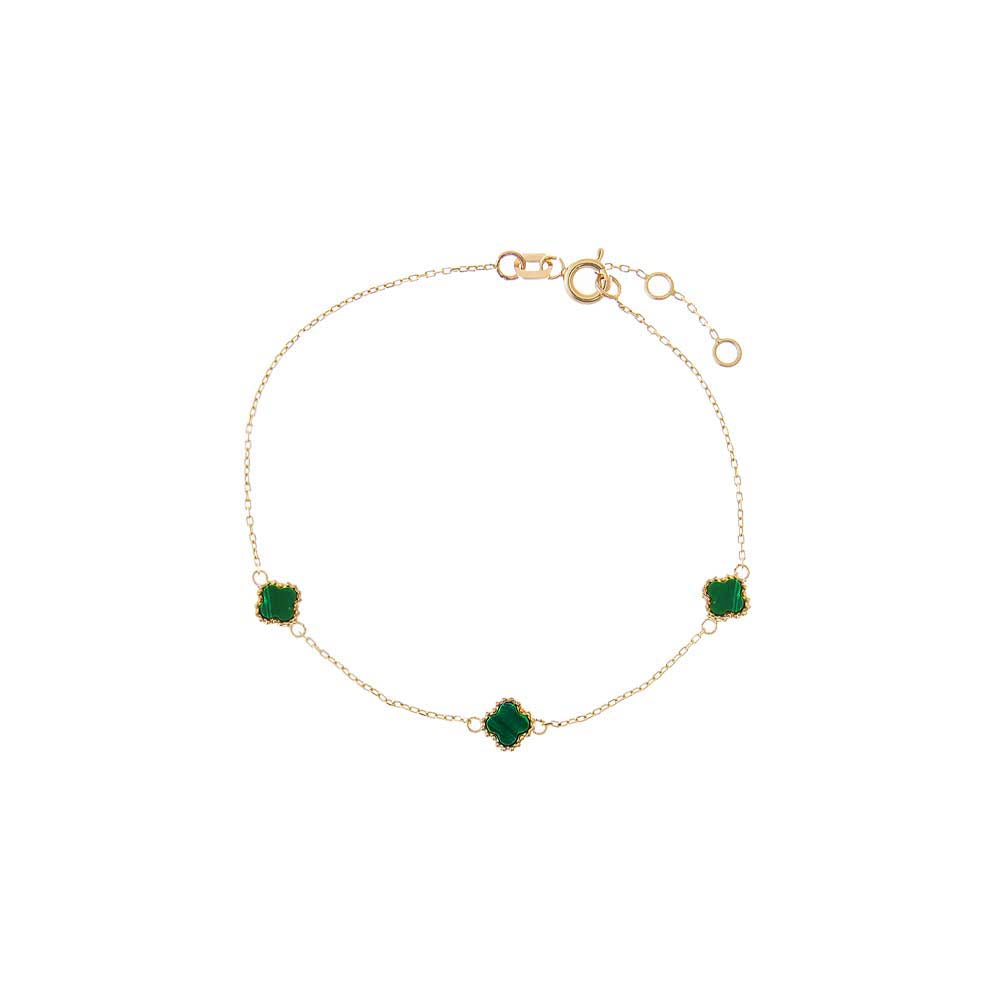 Malachite Triple Malachite Stone Clover Bracelet 14K - Adina Eden's Jewels