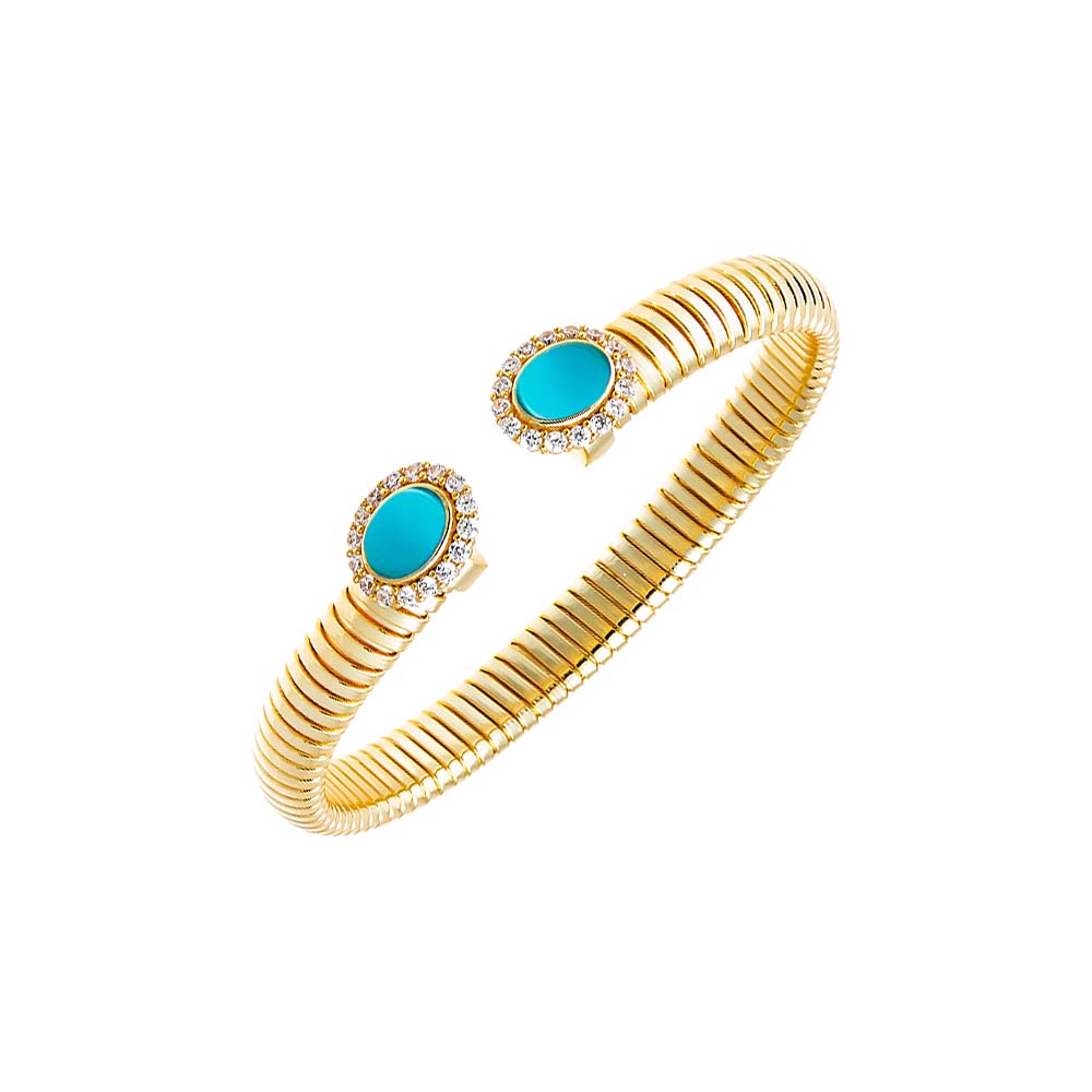 Turquoise Pave Outlined Colored Stone Claw Snake Bangle Bracelet - Adina Eden's Jewels