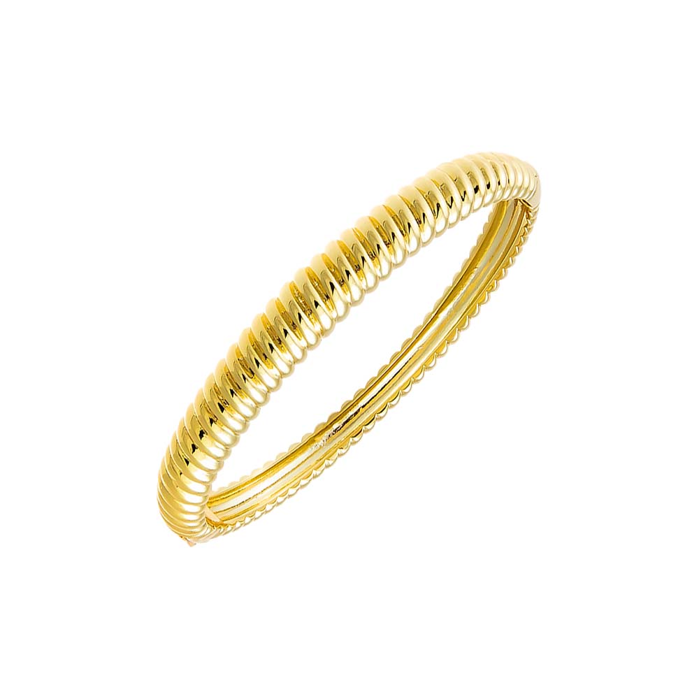 Gold Wide Ridged Bangle Bracelet - Adina Eden's Jewels