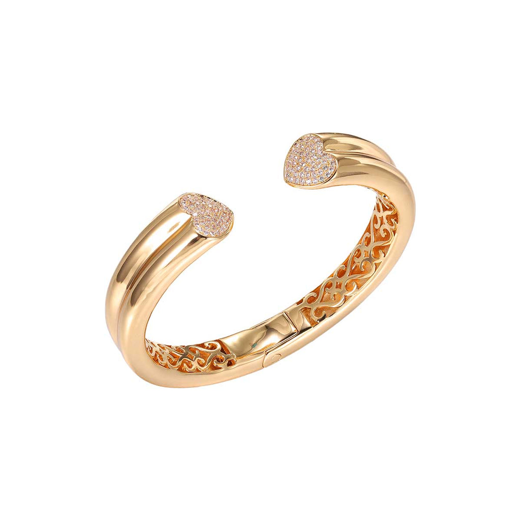 Gold Pave Heart Open Claw Bangle Bracelet - Adina Eden's Jewels