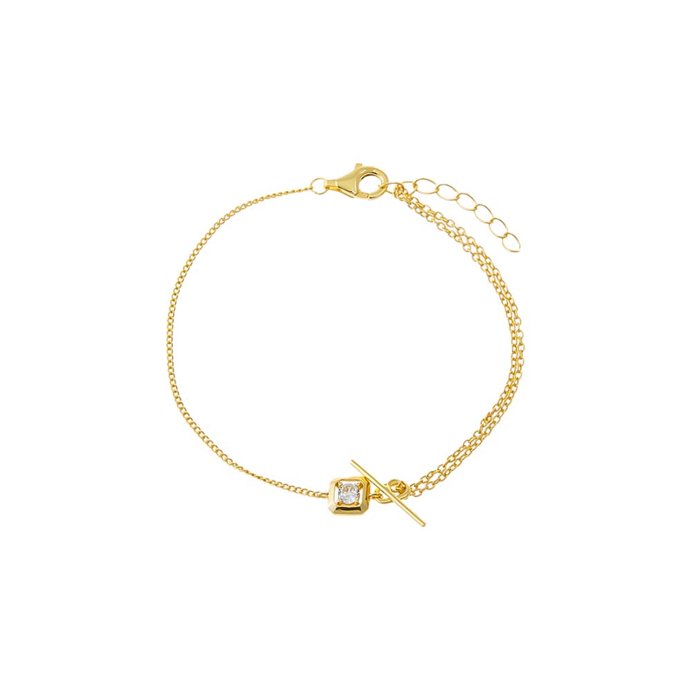 Gold Square Solitaire Stone Toggle Bracelet - Adina Eden's Jewels