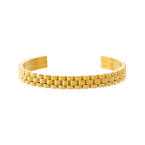Gold Solid Watch Link Open Bangle - Adina Eden's Jewels