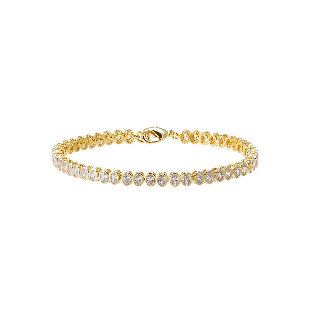 Gold Oval CZ Bezel Tennis Bracelet - Adina Eden's Jewels