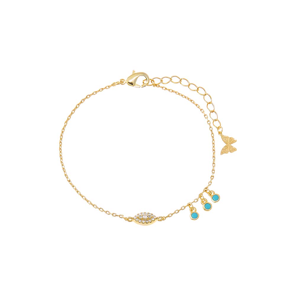 Gold Evil Eye X Dangling Turquoise Bezel Bracelet - Adina Eden's Jewels
