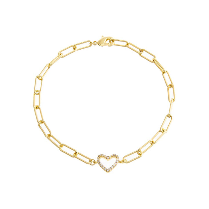 Gold Pave Open Heart Paperclip Bracelet - Adina Eden's Jewels