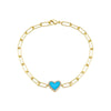 Turquoise Pave Colored Stone Heart Paperclip Bracelet - Adina Eden's Jewels