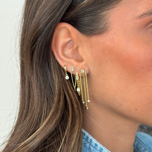 CZ Marquise Bezel Drop Chain Huggie Earring - Adina Eden's Jewels