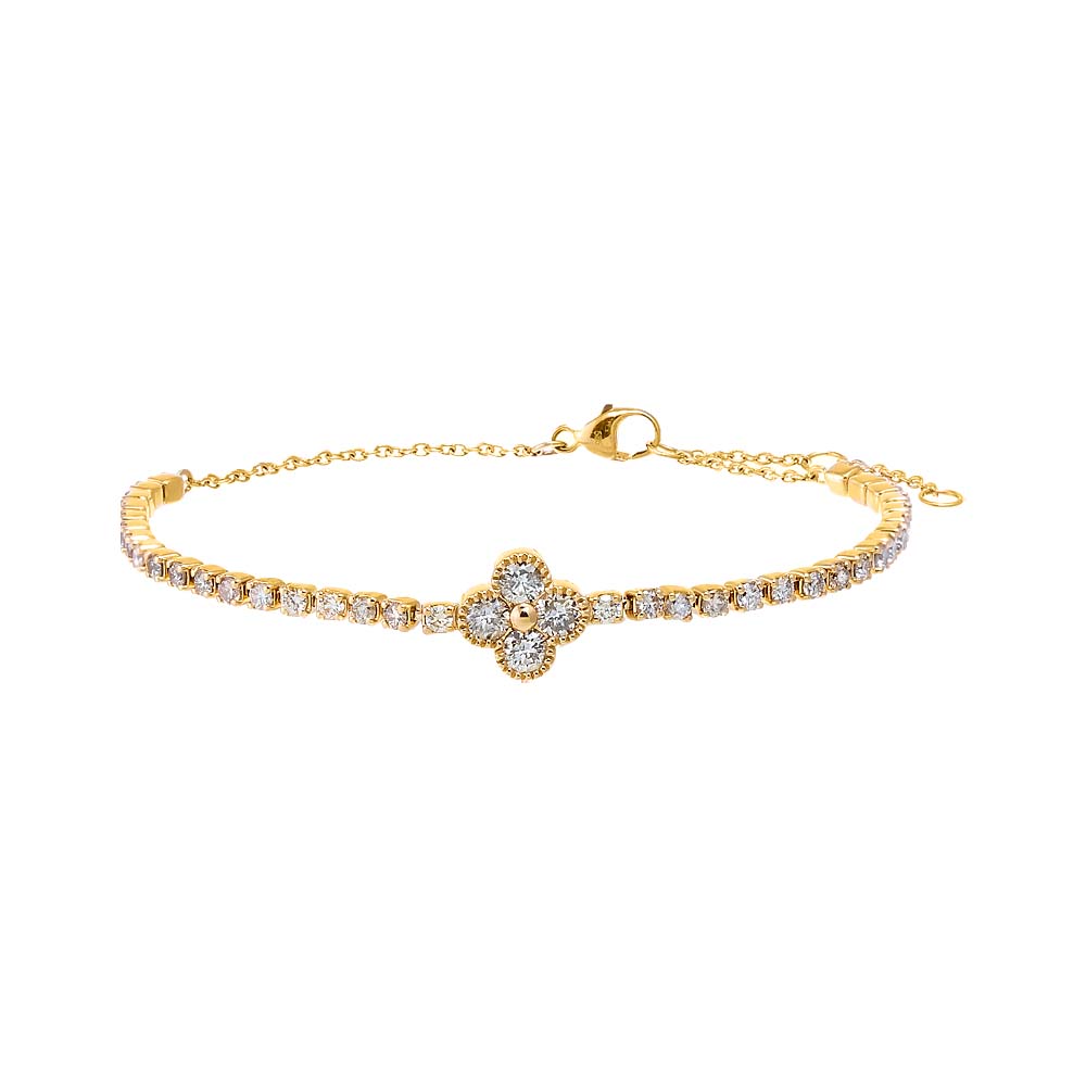 14K Gold Diamond Four Leaf Clover Tennis Bracelet 14K - Adina Eden's Jewels