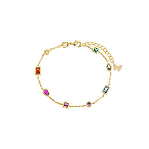 Multi Color Multi Shape CZ Bezel Chain Bracelet - Adina Eden's Jewels