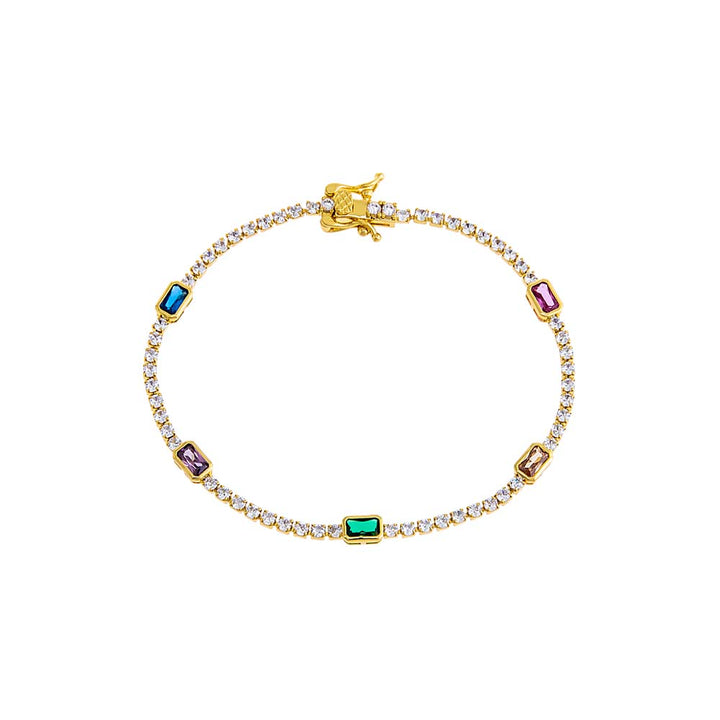 Multi Color Colored CZ Baguette Accented Tennis Bracelet - Adina Eden's Jewels