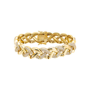 Gold Solid/Pave Braided Chain Bracelet - Adina Eden's Jewels