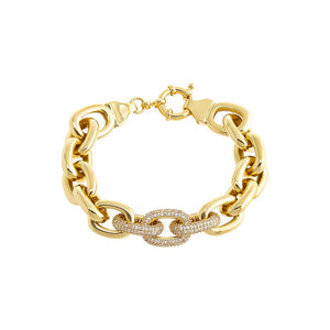 Gold Solid/Pave Accented Oval Link Bracelet - Adina Eden's Jewels