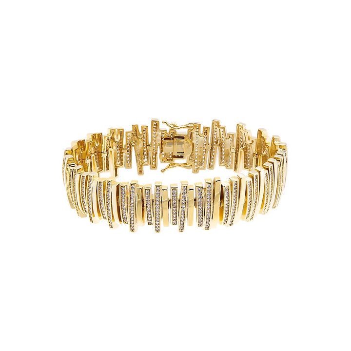Gold Solid/Pave Lined Tennis Bracelet - Adina Eden's Jewels