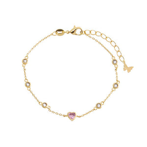 Gold Colored CZ Bezel Heart Chain Bracelet - Adina Eden's Jewels