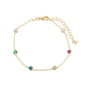 Multi Color Colored CZ Multi Heart Chain Bracelet - Adina Eden's Jewels