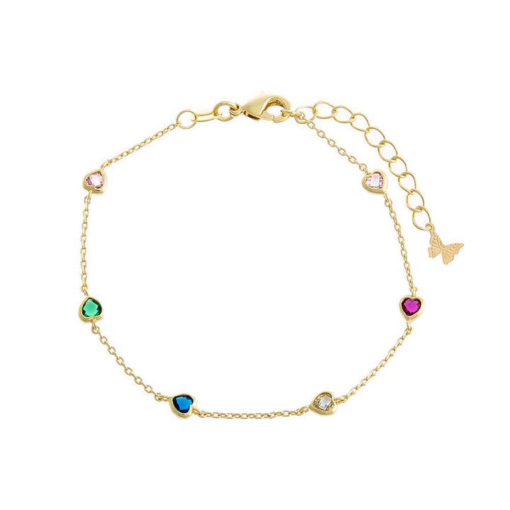 Multi Color Colored CZ Multi Heart Chain Bracelet - Adina Eden's Jewels