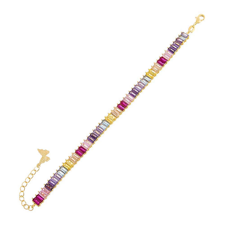  CZ Multi Colored Baguette Tennis Bracelet - Adina Eden's Jewels