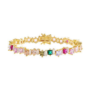 Multi Color Multi Colored Scattered Baguette Tennis Bracelet - Adina Eden's Jewels