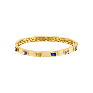 Gold Colored Scattered Baguette Bangle - Adina Eden's Jewels