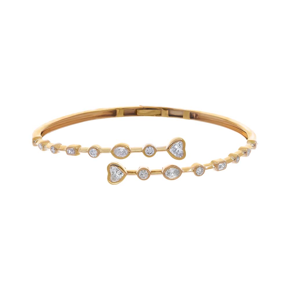 Lab Grown Diamond Heart X Round Bezel Claw Bangle 14K