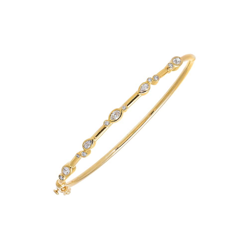 Lab Grown Diamond Round Bezel Bubbles Bangle Bracelet 14K
