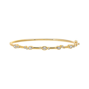 Lab Grown Diamond Round Bezel Bubbles Bangle Bracelet 14K