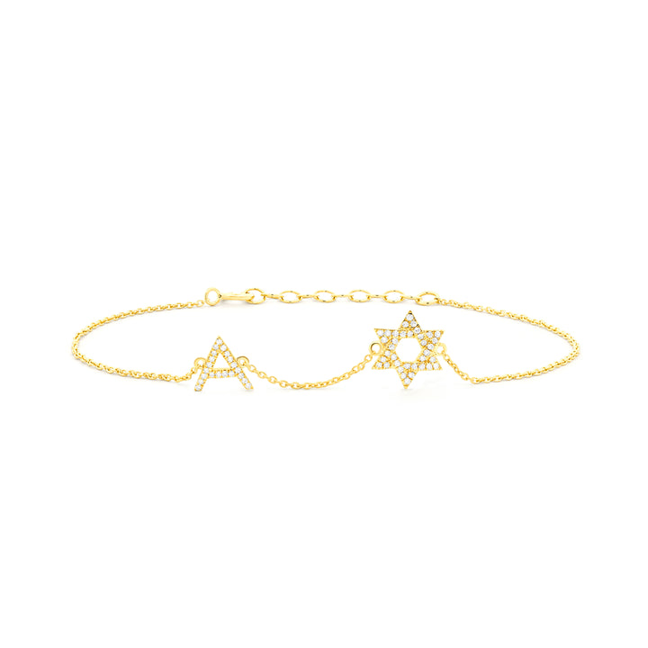  Diamond Pave Star Of David Initial Bracelet 14K - Adina Eden's Jewels