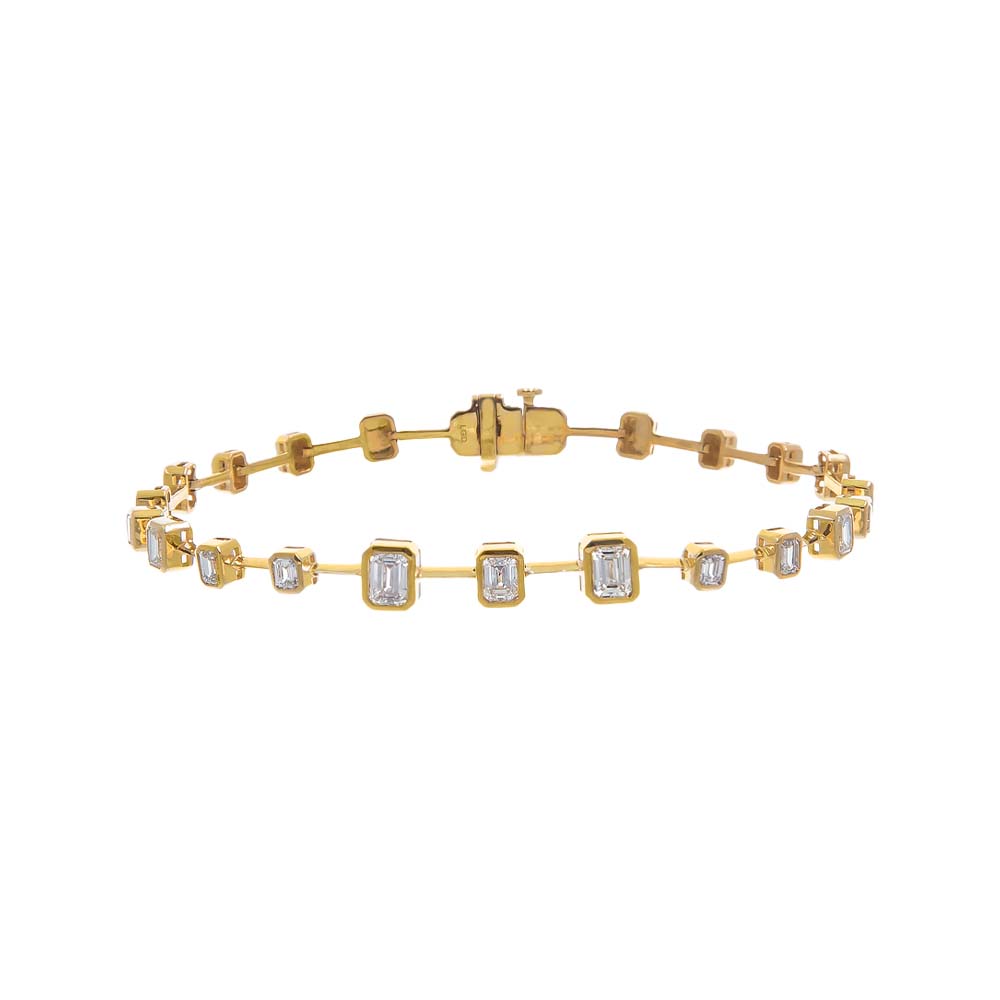 Lab Grown Diamond Graduated Emerald Bezel Tennis Bracelet 14K