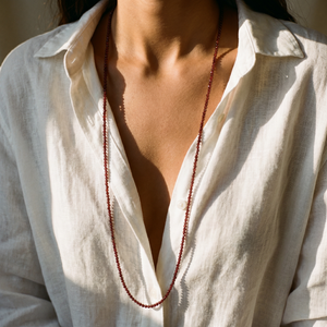 Burgundy Beaded Chain Necklace 36"
